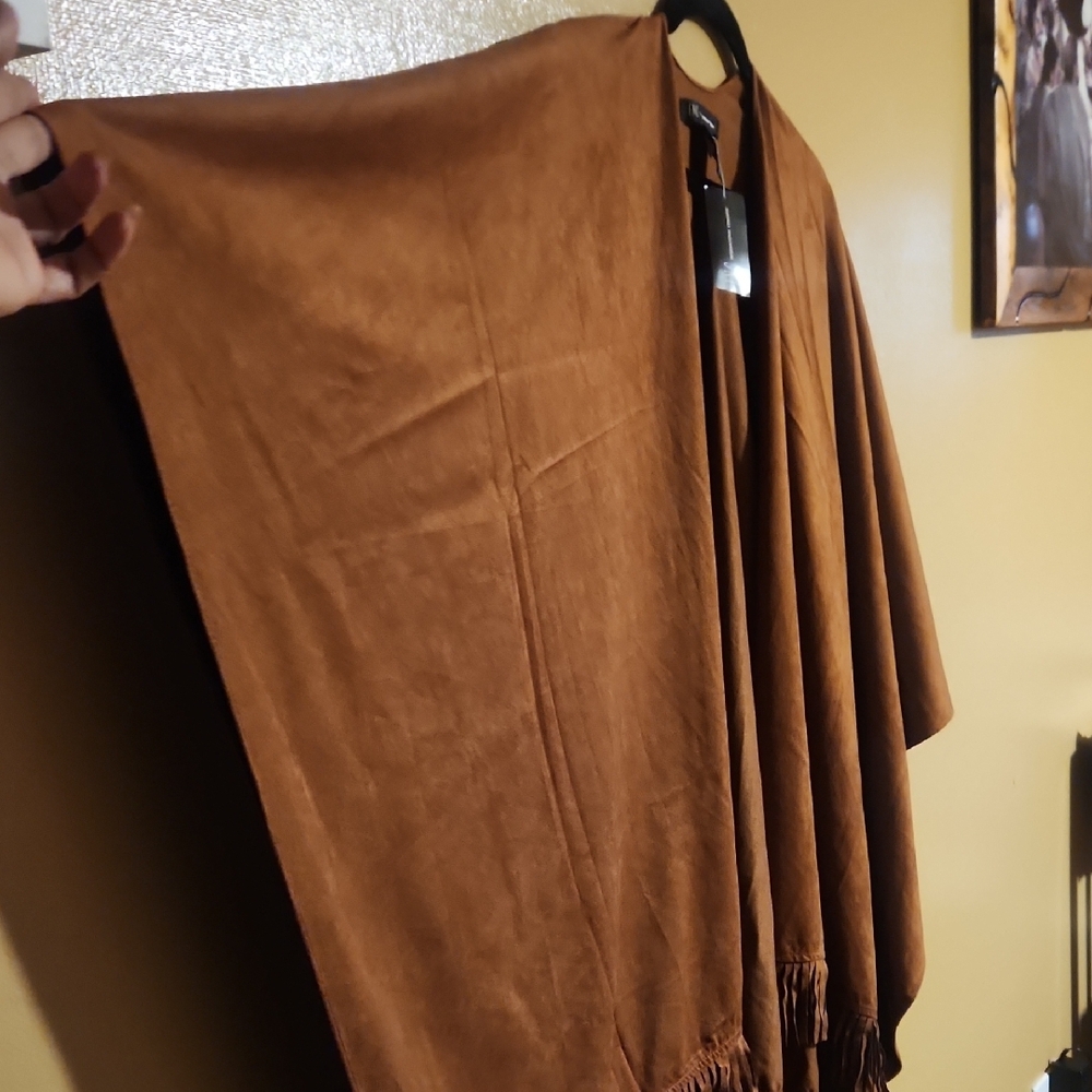 INC International Concepts Brown Cape with Fringe - Picture 4 of 7
